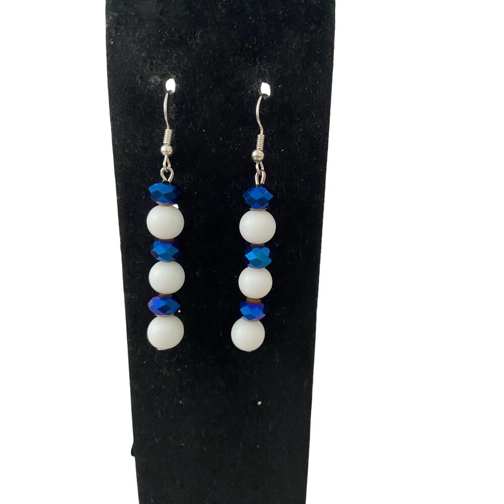blue and white bead earrings